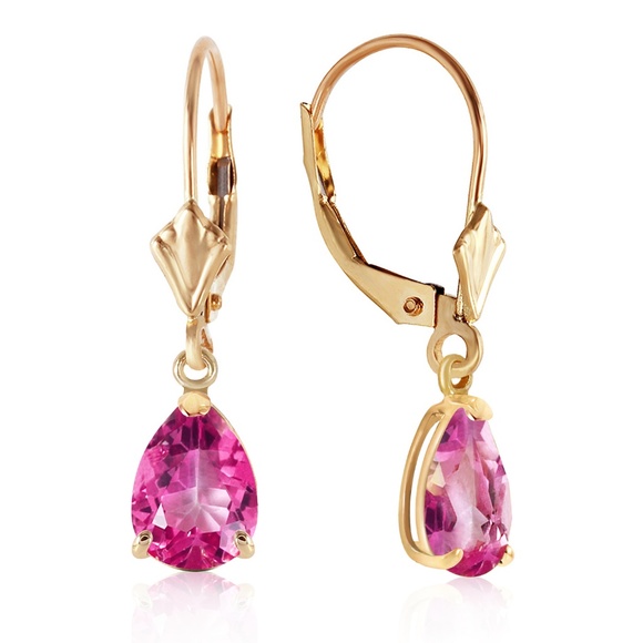 Galaxy Gold Products Jewelry - 14K. SOLID GOLD LEVERBACK EARRING WITH PINK TOPAZ